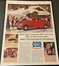 Red 1940 Studebaker Champion Sedan - Vintage Original Color Print Ad / Wall Art picture