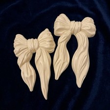 Vintage Homco Cream Bow Wall Plaques Set of 2 Resin Ribbon Wall Decor #7501 picture