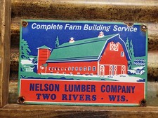 VINTAGE NELSON LUMBER PORCELAIN SIGN WISCONSIN WOOD FARM BARN TIMBER BUILDING picture