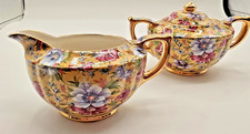James Sadler England Sophie Chintz Cream/Sugar w/ Lid Floral w/Gold Trim picture