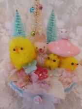 Vintage OOAK Sweet Spring Time Easter Assemblage Pink Millinery Diorama Decor I picture