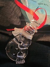 Vintage Tiffany Crystal Christmas Holiday Ornament Snowman With Broom picture
