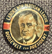 1936 Labor's Non-Partisan League Franklin Roosevelt Re-Election Campaign Button picture