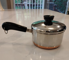 VTG 1801 Revere Ware 1 QT Sauce Pan Pot Copper Clad Bottom w/Lid Rome NY USA picture