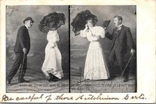 1905 Antique Humorous Split Image Postcard Girl with Umbrella Man Suit & Tie picture