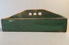 Antique Wooden Carrier Box Tray Early Green Paint Finger Holes Country Primitive picture
