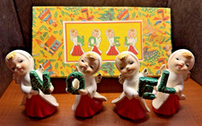 VIntage NOEL Holly Norcrest Japan Christmas Candleholder Girls 1950s Figurines picture