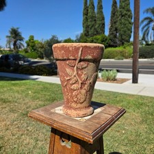 Vintage Terracotta Garden Planter Relief Sunflower Daisy Clay Pot Heavy 9.5