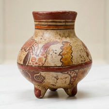 1800’s Hand Painted Mayan Pottery Tripod Vessel Vase picture