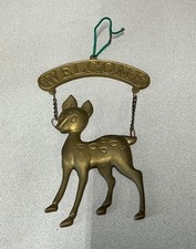 Vintage Brass Small Welcome Sign with Baby Deer Fawn picture