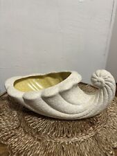 Vtg Ceramic Pottery Cornucopia Planter, Vase, Centerpiece Ivory Textured Bowl picture