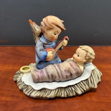Hummel Goebel Figurine Candleholder Lullaby Angel Baby Jesus Guitar Signed Vtg picture
