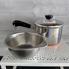 Unused w/tag Vtg 1981 2 qt. Revere Ware Sauce pan & lid & double boiler insert picture