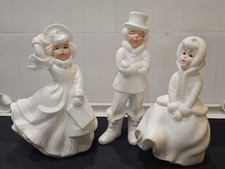1960's Set of 3 Vtg Ceramic Atlantic Mold  Carolers Holiday 9” Bisque & Glitter  picture