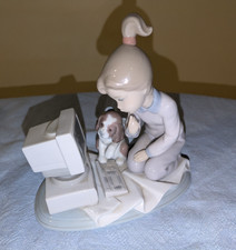 VINTAGE LLADRO PORCELAIN FIGURINE COMPUTING COMPANIONS 6692 GIRL DOG COMPUTER picture