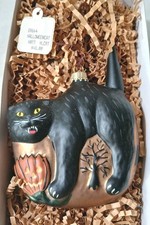 Vaillancourt Folk Art Black Cat OR664 Glass Ornament Made In Germany Halloween picture