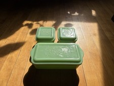 Vintage 1950s Fire-King Jadeite Glass Philibe/Phillibe Refrigerator Set W/lids  picture