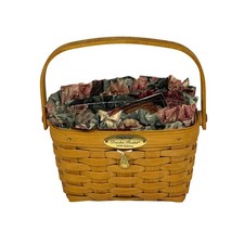 VTG Longaberger Dresden Basket Brown 1999 Ed. Woven Floral Liner Snowman Charm picture