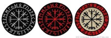LOT THREE VIKING COMPASS PATCH Vegvisir IRON-ON EMBROIDERED ICELANDIC NORSE RUNE picture