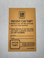 NEW 1969-1976 GM Key Envelope Prevent Car Theft Corvette Camaro Chevelle 3958690 picture