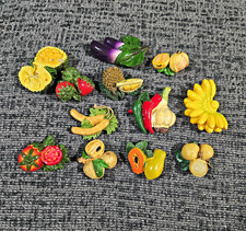 Vintage Set Of 12 Resin Miniature Fruit & Vegetable Refrigerator Fridge Magnets picture