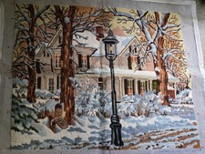 Finished ~CANDAMAR DESIGNS Vintage WINTER SCENE TAPESTRY NEEDLEPOINT 20x16 picture