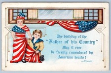 1915 AMERICAN FLAG DRAPED GIRL WASHINGTON's BIRTHDAY WHITNEY PATRIOTIC POSTCARD picture