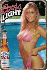 Vintage Retro Girl Light Beer Tin Metal Signs Home Décor 8x12 Man Cave Garage Ki picture