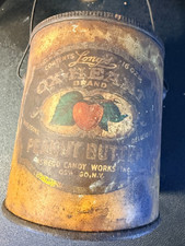 Vintage Ox-Heart Brand Peanut Butter Tin Oswego Candy Works NY 4 inches tall picture