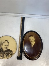 2 Antique Photos Oval Circle Victorian Lady Dapper Gentleman  picture