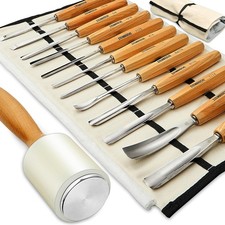 Wood Carving Tools Set of 12 Chisels and Wood Mallet with Canvas Case Gouges picture