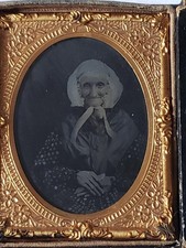 Antique Tintype Photo Revolutionary War Smiling Elderly Woman Skeleton Hands picture