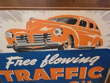Vtg 1940s Traffic Motor Oil Gulf Cardboard Sign Gas Station Garage Petroliana  picture