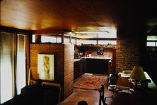 c1970's 35mm Slide, Mid Century Modern Brick Kitchen Interior Design Window picture