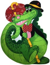 RARE Vintage Happy Alligator Crocodile Dragon Craft Fabric Panel Reptile Pillow picture