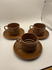 Vintage Unmarked Brown Coffee Cups Stacking Hard Plastic W/ Saucers set of 3 picture