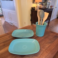 Set Homer Laughlin  Fiesta Turquoise Serving Platters and Utensil Canister picture