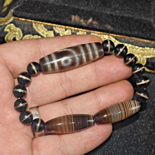 Large Antique Old Tibetan Himalayan Dzi Agate Stone Bead Bracelet with Eyes picture