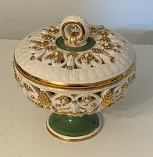 Vintage KBNY Italy Hand Painted Reticulated Lidded Porcelain Candy Dish picture