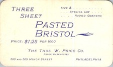 Thos W Price Co Business Card 1900s Philadelphia PA Three Sheet Pasted Bristol picture
