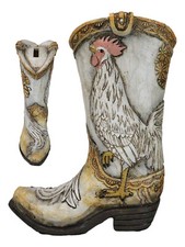 Rustic Country Rooster With Floral Blossoms Spring Time Cowboy Boot Money Bank picture