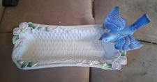 VTG FITZ & FLOYD BLUEBIRD DOGWOOD FLOWER WOVEN CRACKER/CHEESE DISH 10.5