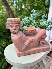 VTG Terracotta Chac Mool Mayan Figurine Reclining Art Pottery God of Rain Mexico picture