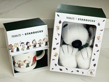 NEW Starbucks Fall Peanuts Snoopy Plush Toy Barista w/Apron + Great Pumpkin Mug picture