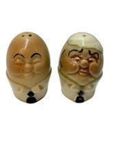 ANTIQUE VINTAGE EGG SALT & PEPPER SHAKERS Human faces w/Dress Shirt & Tie ae picture