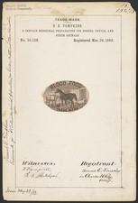 S E Tompkins Blood Food Trade Mark Horses Cattle 1883 Veterinary Medicine picture