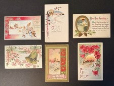 6 Unposted 1910/1920s Christmas Happy New Year Greeting Holiday Postcard Lot Vtg picture