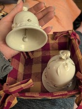 Two LENOX Collection Ivory and 24KT Gold Bell/ Tea Roses 3 1/2 