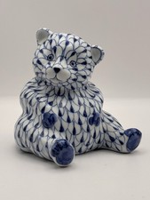 Sitting Bear Cub Andrea by Sadek Blue & White Fishnet Design Hand Painted picture