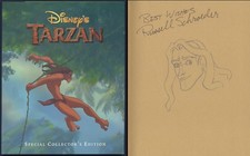 DISNEY'S TARZAN Book Signed +  TARZAN DRAWING by Author RUSSELL SCHROEDER, 1999 picture